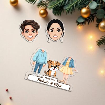 Personalized Puppy Lover Bobblehead Caricature Solar Powered with Shaking Head Feature for Living Room Car Dashboard Home Decor Office Desk Gift for Couples, Sister & Brother